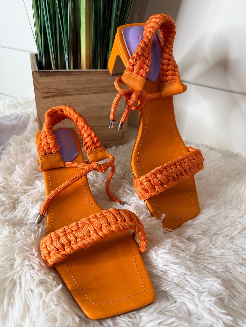 Schutz Blair Braided Rope Ankle Tie Colorful Heel Sandals Orange Size 8.5 - Picture 4 of 9
